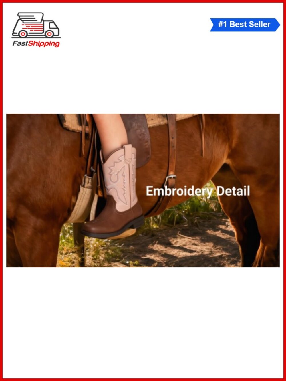 ✨ Dream Pairs Kids Western Cowboy Boots Faux Leather Pull-On - Picture 6 of 6